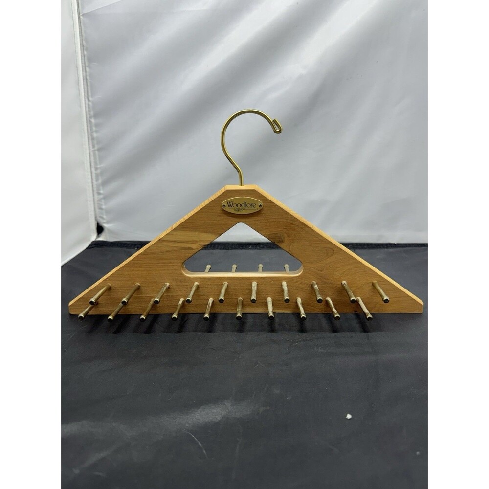 Woodlore Cedar Tie Belt Rack Hanger Wooden Closet Organizer Brass Hooks USA